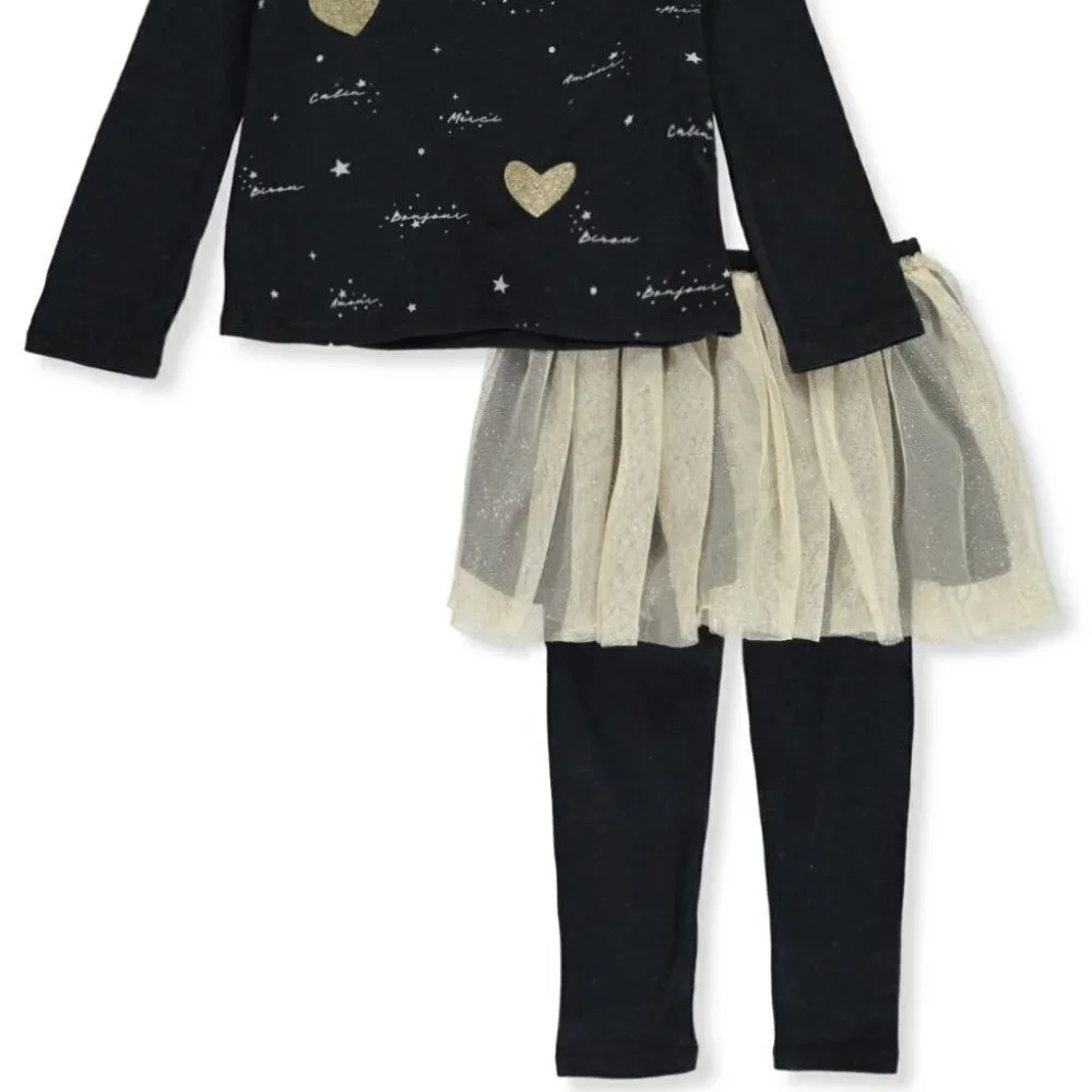 NWT BCGB Girls 2-piece (Glittery Graphic Top and Tulle Skirt Leggings)- Size 18M